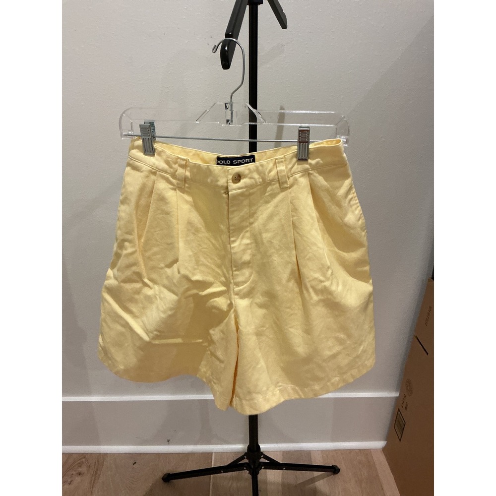 Polo Sport Ralph Lauren Yellow Pleated Cotton Shorts High Waisted Vintage Size 6